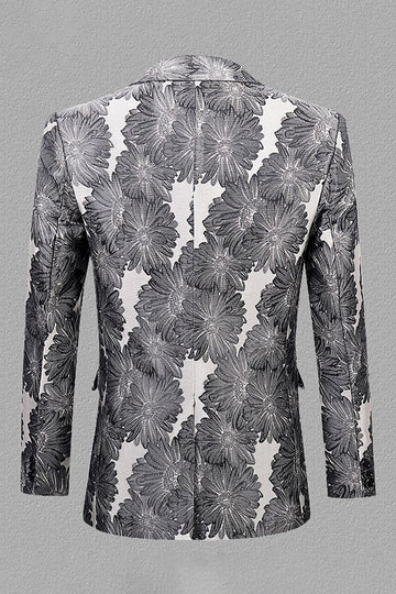 Grå Sølv Jacquard Peak Lapel Menn Prom Blazer